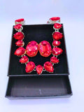 Collar y Aretes Aleación Circonita Cubica Negro,Rojo y Blanco Calenbi