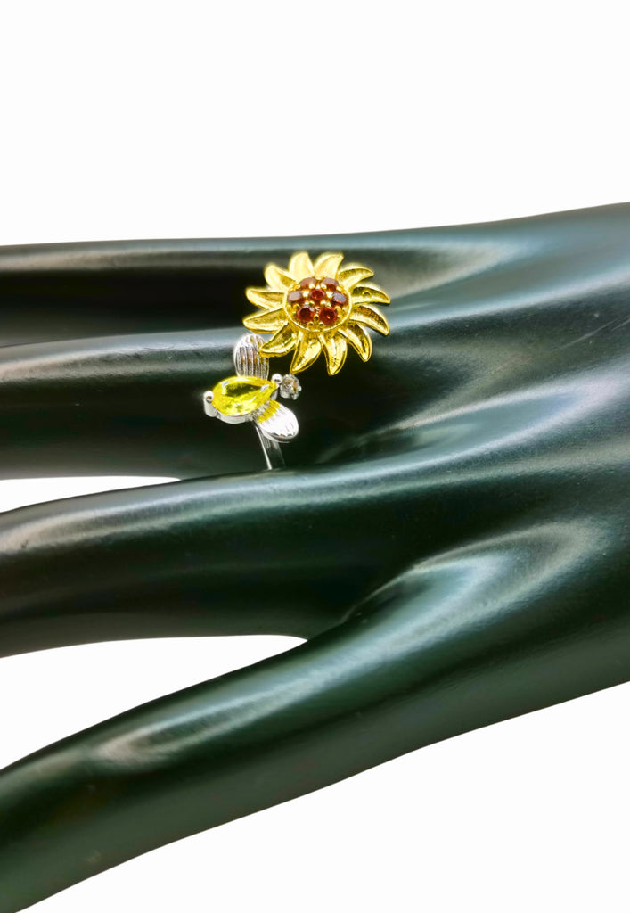 Anillo Aleación Giratorio Antiestres Flor Y Abeja Calenbi