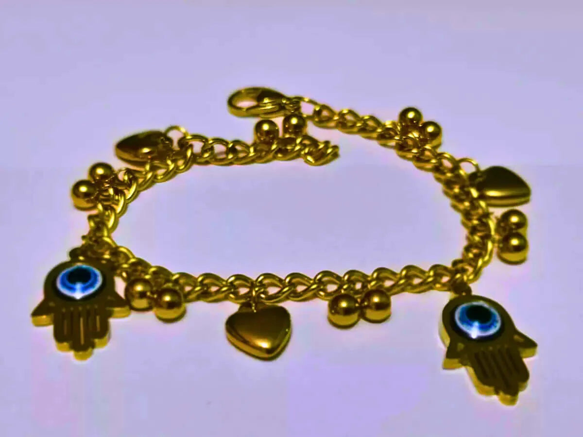 Pulsera Acero Inoxidable Mano Fátima Chapa Oro 10k Calenbi