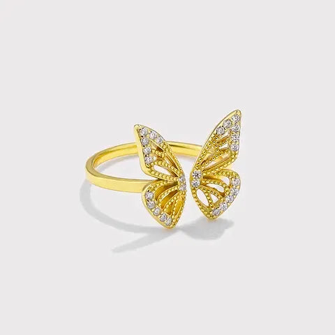 Anillo S925 Ley Mariposa Ajustable Chapa Oro 10k Calenbi