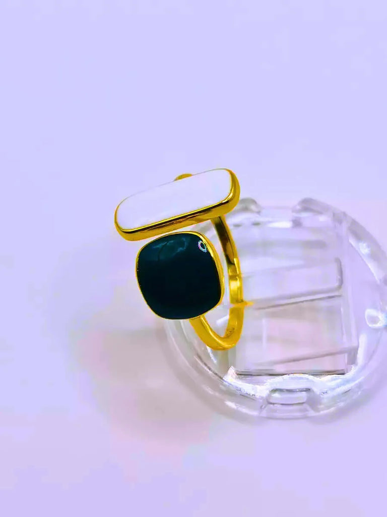Anillo Plata De Ley 925 Geométrico Ajustable Chapa Oro 10K Calenbi
