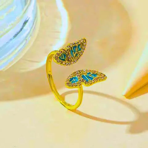 Anillo Cobre Mariposa Ajustable Chapa Oro 10K Calenbi