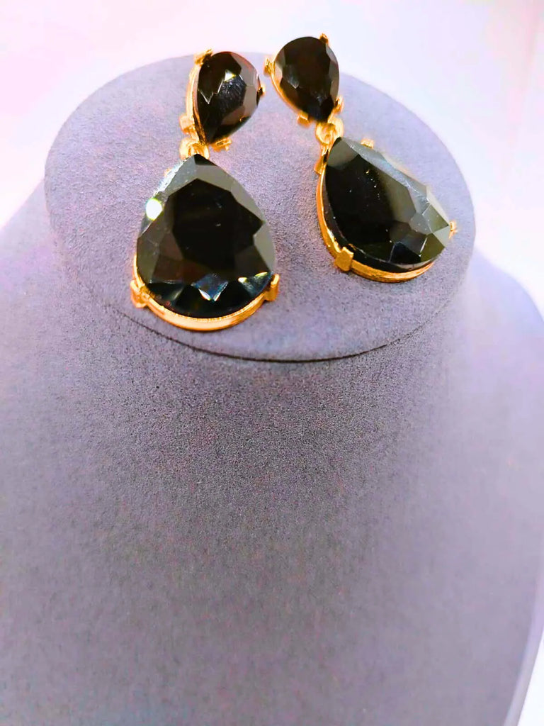 Pendientes Cobre Gota Circonita Cubica Negro Chapa Oro 10k Calenbi