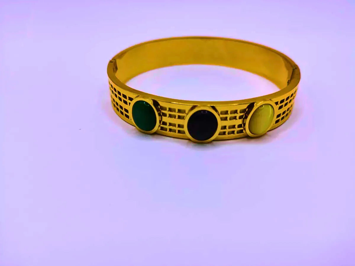 Pulsera Acero Inoxidable A Presión Piedras Imitación Chapa Oro 12k Calenbi