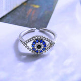 Anillo Acero Inoxidable Circonita Blanco y Azul Chapa Oro 14K Ajustable Calenbi