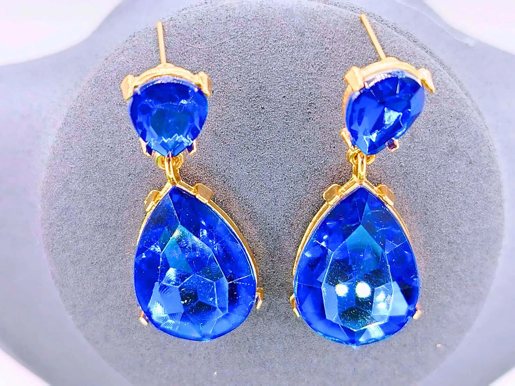 Pendientes Cobre Gota Circonita Cubica Azul Chapa Oro 10k Calenbi