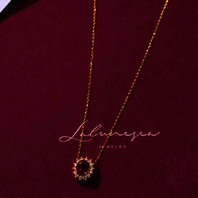 Collar y Aretes S925 Ley "Rubí" Chapa Oro Rosa 14K Calenbi