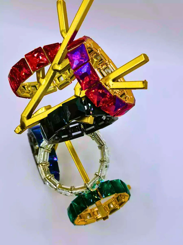 Brazalete Cobre Circonita Cubica Colores Elástica Dorado Calenbi