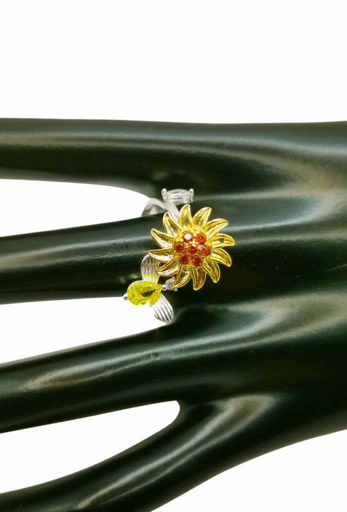 Anillo Aleación Giratorio Antiestres Flor Y Abeja Calenbi