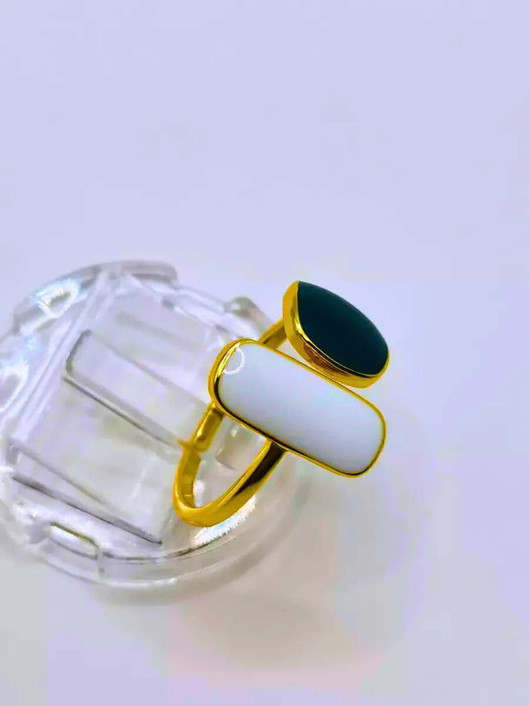 Anillo Plata De Ley 925 Geométrico Ajustable Chapa Oro 10K Calenbi