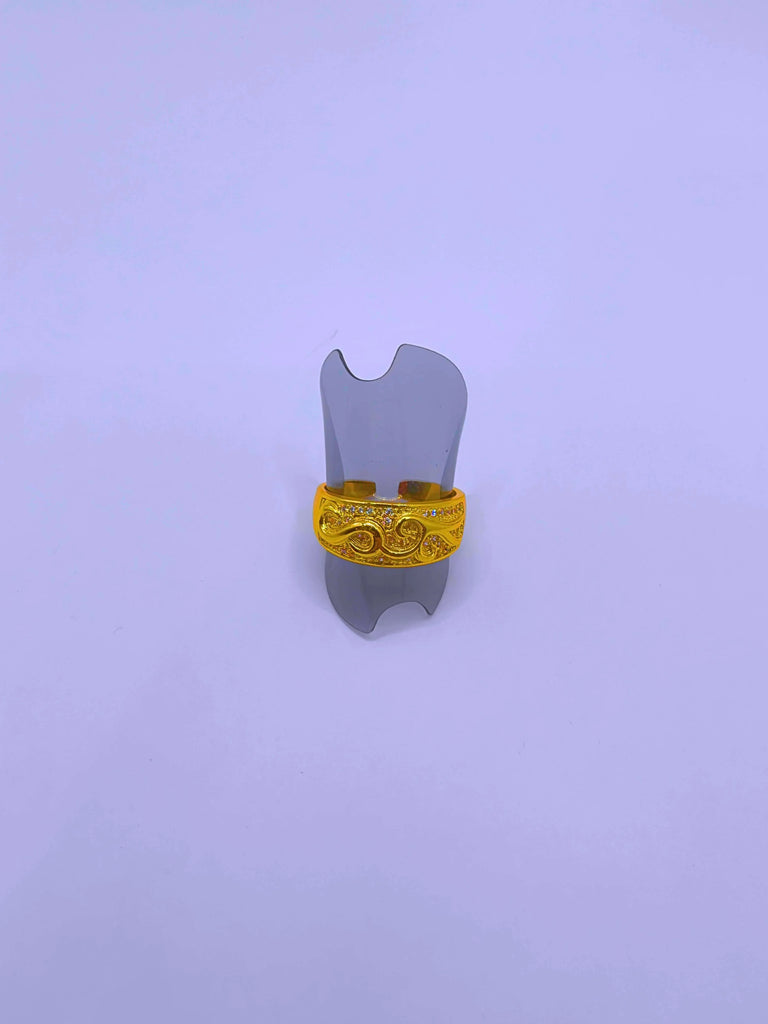 Anillo Cobre Grabado Flor Chapa Oro 14k Ajustable Calenbi