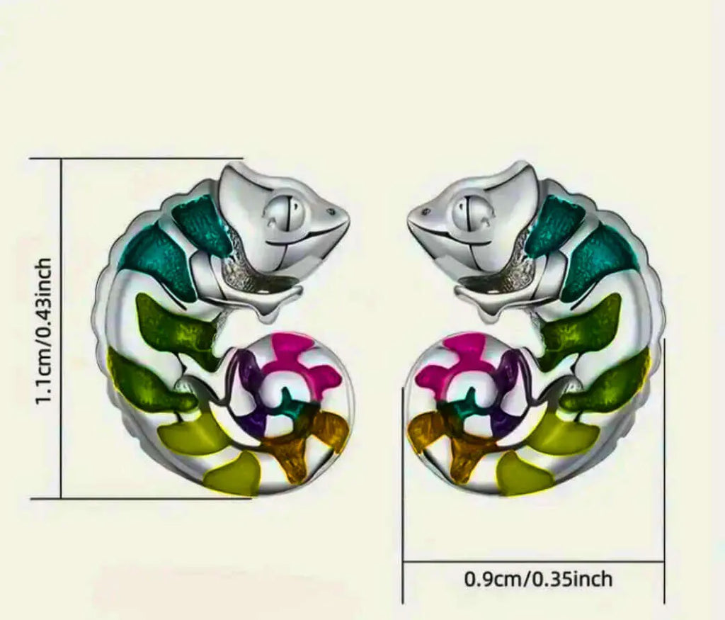 Aretes Plata Esterlina 925 Camaleón Recina Epoxica Inserción