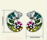 Aretes Plata Esterlina 925 Camaleón Recina Epoxica Inserción