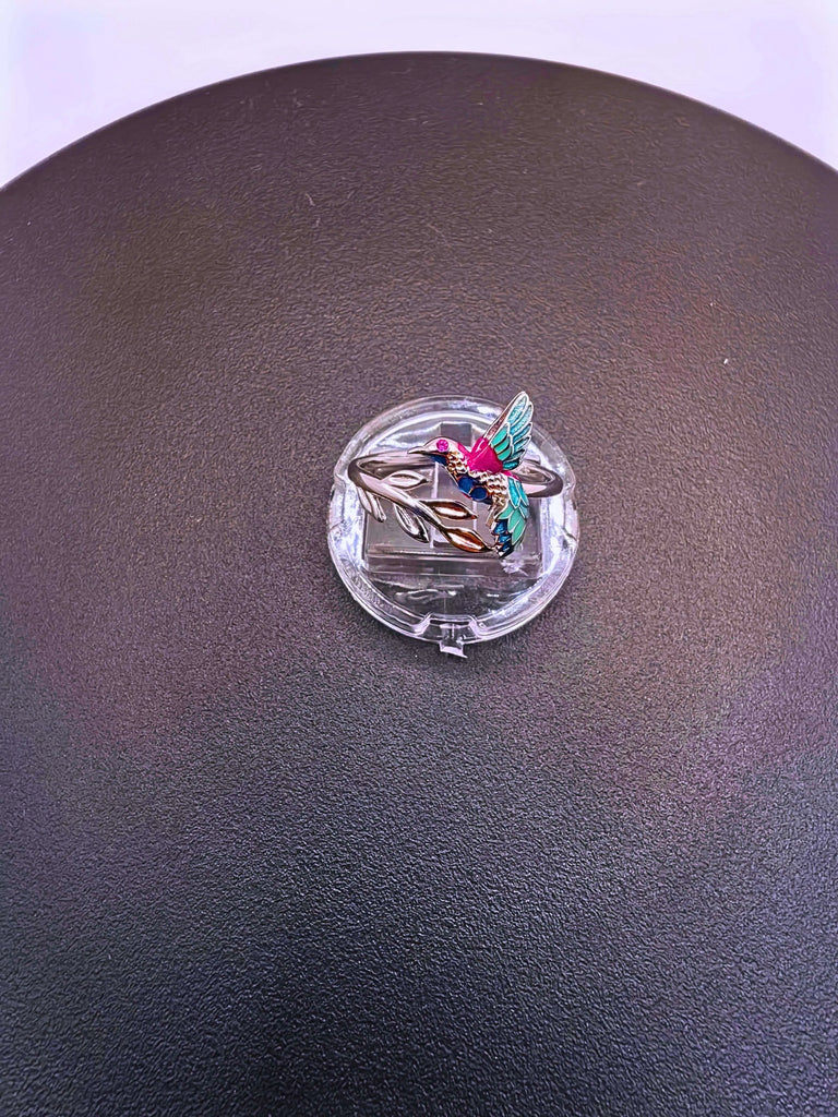 Anillo Plata Ley 925 Colibrí Recina Epoxica Ajustable Calenbi