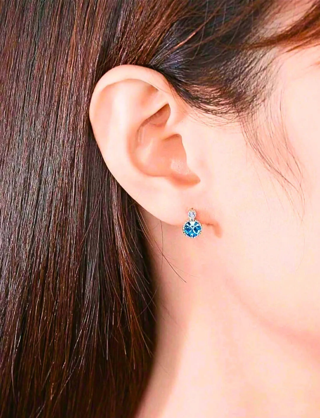 Collar y Aretes S925 Ley Mínimalista Moderno Circonita Azul Cielo Calenbi