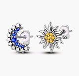 Aretes S925 Ley "Sol y Luna" Circonita Cubica Azul y Amarillo Calenbi
