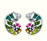 Aretes Plata Esterlina 925 Camaleón Recina Epoxica Inserción