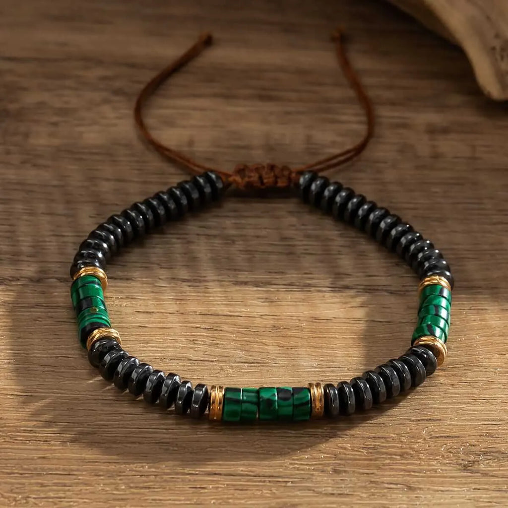 Pulsera Cobre Cuentas Verde Jade Ajustable Calenbi