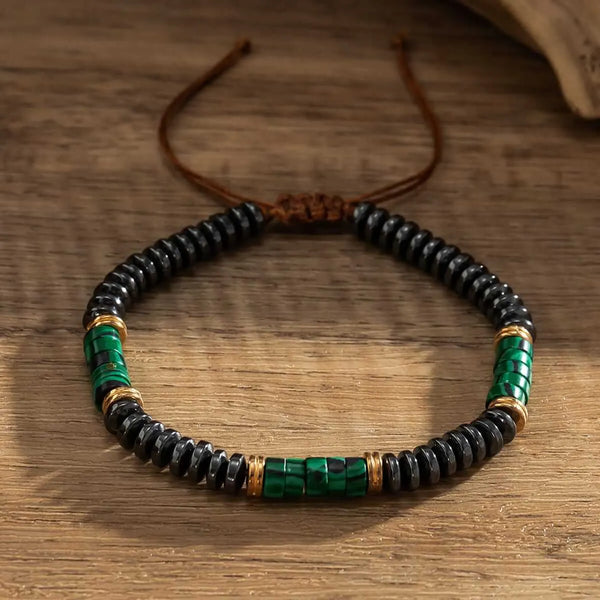 Pulsera Cobre Cuentas Verde Jade Ajustable Calenbi