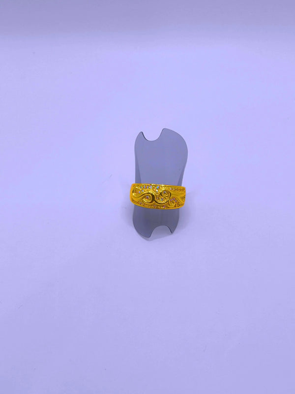 Anillo Cobre Grabado Flor Chapa Oro 14k Ajustable Calenbi