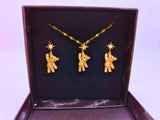 Collar y Aretes Acero Inoxidable Oso Circonita Cubica Blanca Calenbi