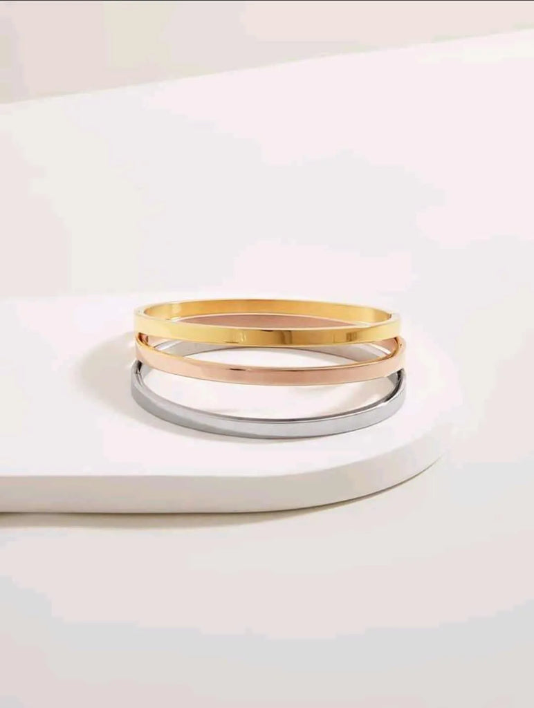 Pulsera Acero Inoxidable Triple Chapa 3 Oros 14K Calenbi