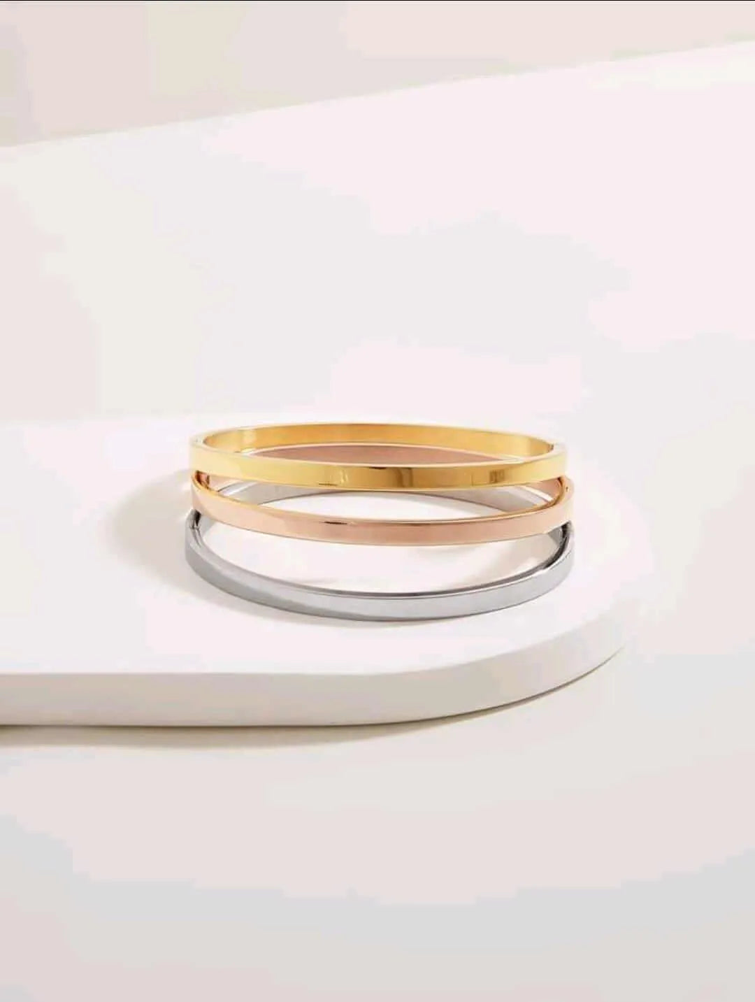 Pulsera Acero Inoxidable Triple Chapa 3 Oros 14K Calenbi