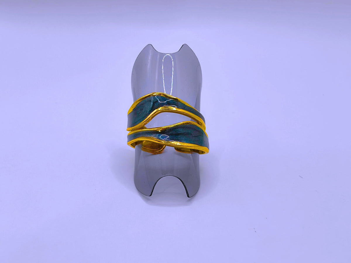 Anillo Acero Inoxidable Epoxica Negra Chapa Oro 10k Calenbi
