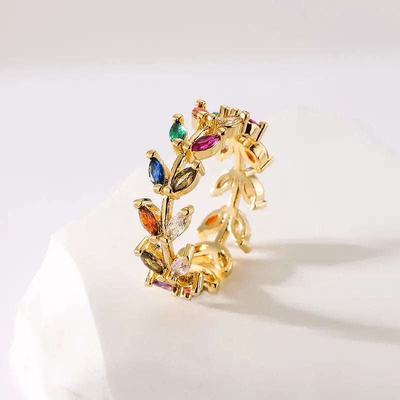 Anillo Cobre Circonita Cubica Colores Ajustable Chapa Oro 10K Calenbi