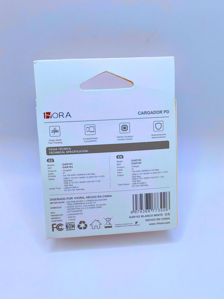 Gar163 - Cargador De Doble Puerto (usb  C  Y Usb  A ) 20w Y