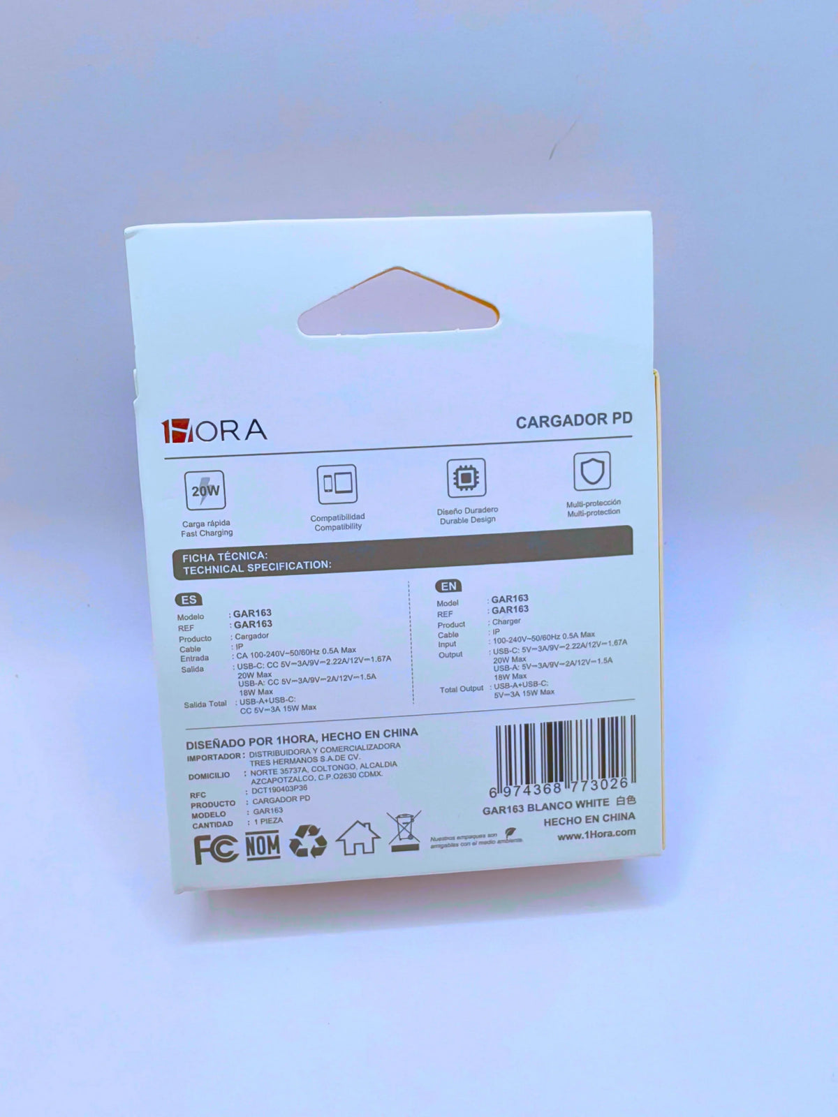 Gar163 - Cargador De Doble Puerto (usb  C  Y Usb  A ) 20w Y
