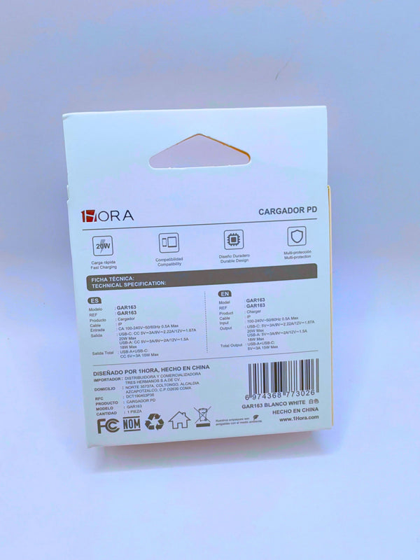 Gar163 - Cargador De Doble Puerto (usb  C  Y Usb  A ) 20w Y