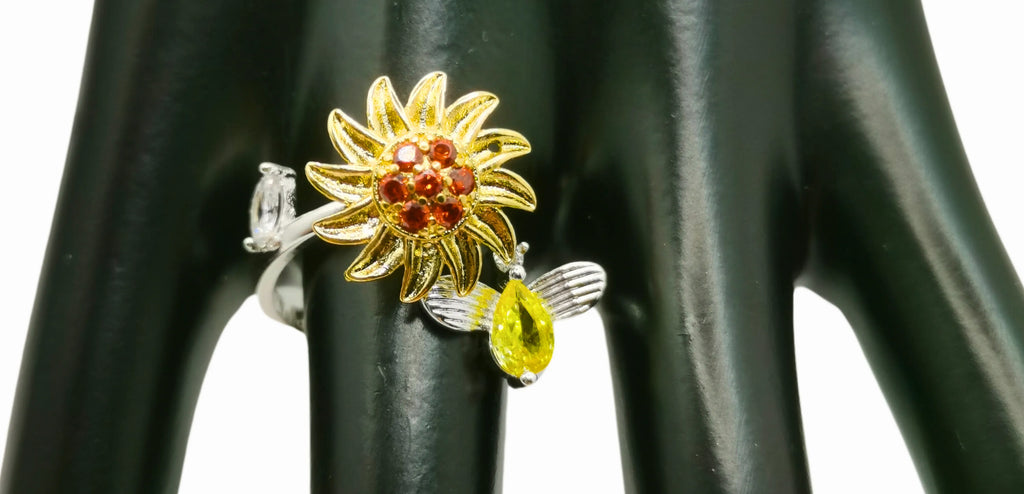 Anillo Aleación Giratorio Antiestres Flor Y Abeja Calenbi