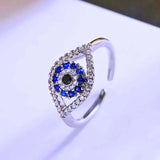 Anillo Acero Inoxidable Circonita Blanco y Azul Chapa Oro 14K Ajustable Calenbi