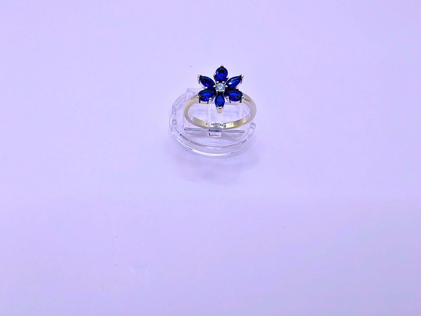 Anillo Plata Ley 925 Pandora Flor Circonita  Azul Marino Calenbi