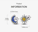 Aretes S925 Ley "Sol y Luna" Circonita Cubica Azul y Amarillo Calenbi