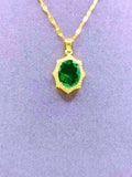 Collar y Aretes Acero Titanio "Corona De Rey" Circonita Faceteada Verde Chapa Oro 14k Calenbi