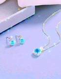 Collar y Aretes S925 Ley Mínimalista Moderno Circonita Azul Cielo Calenbi