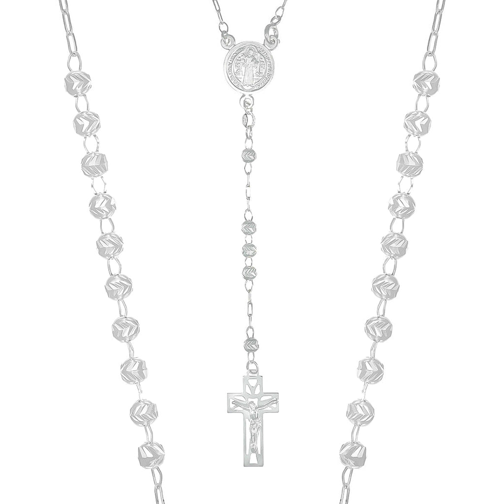 Rosario De Plata Ley 925 Con Bola Diamantada De 50 Cm