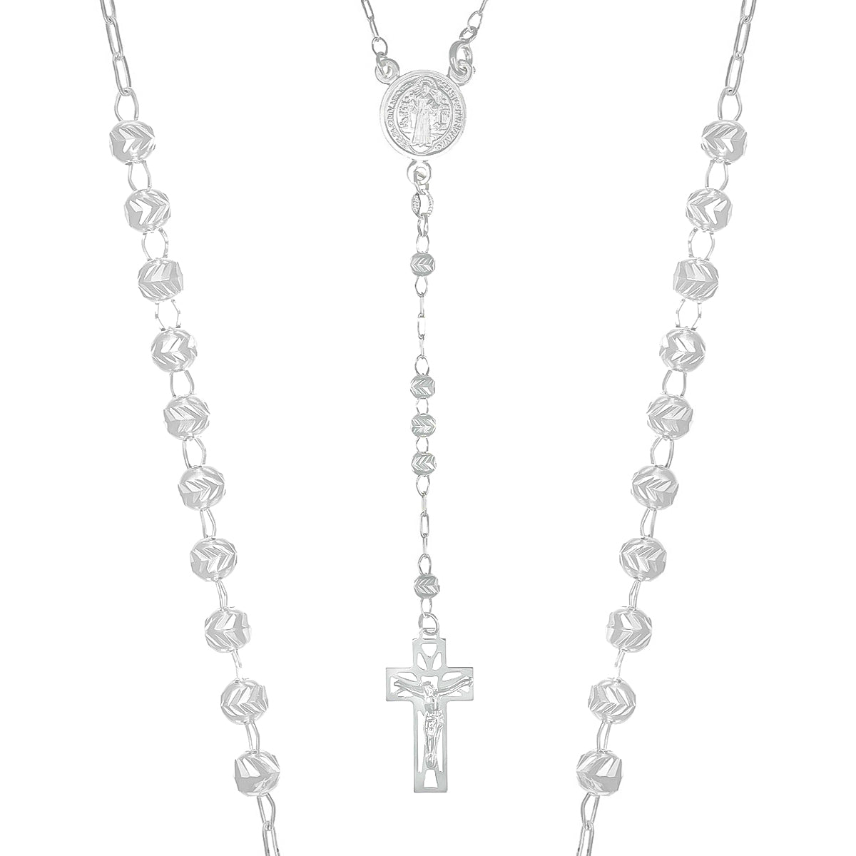 Rosario De Plata Ley 925 Con Bola Diamantada De 50 Cm