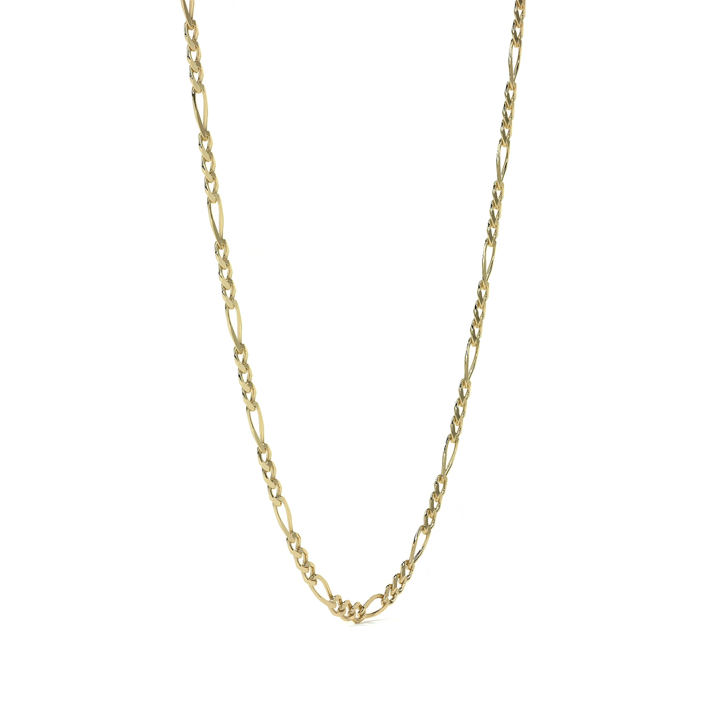 Cadena de Oro 14K Figaro 3x1, Collar de Oro Italiano 2.0mm con Broche de Argolla | Joyería Fina