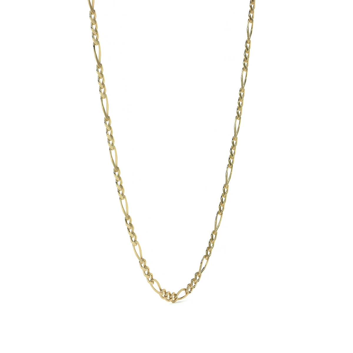 Cadena de Oro 10K Figaro 3x1 Hueca, Collar de Oro Italiano Ligero 2.6mm con Broche de Argolla