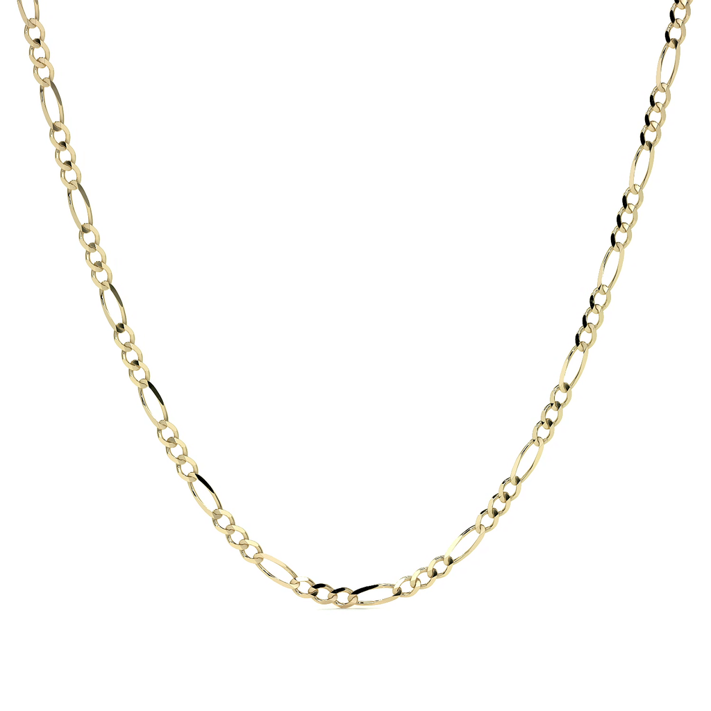 Cadena de Oro 10K 50cm Figaro 3x1, Collar de Oro Italiano 2.6mm con Broche de Argolla