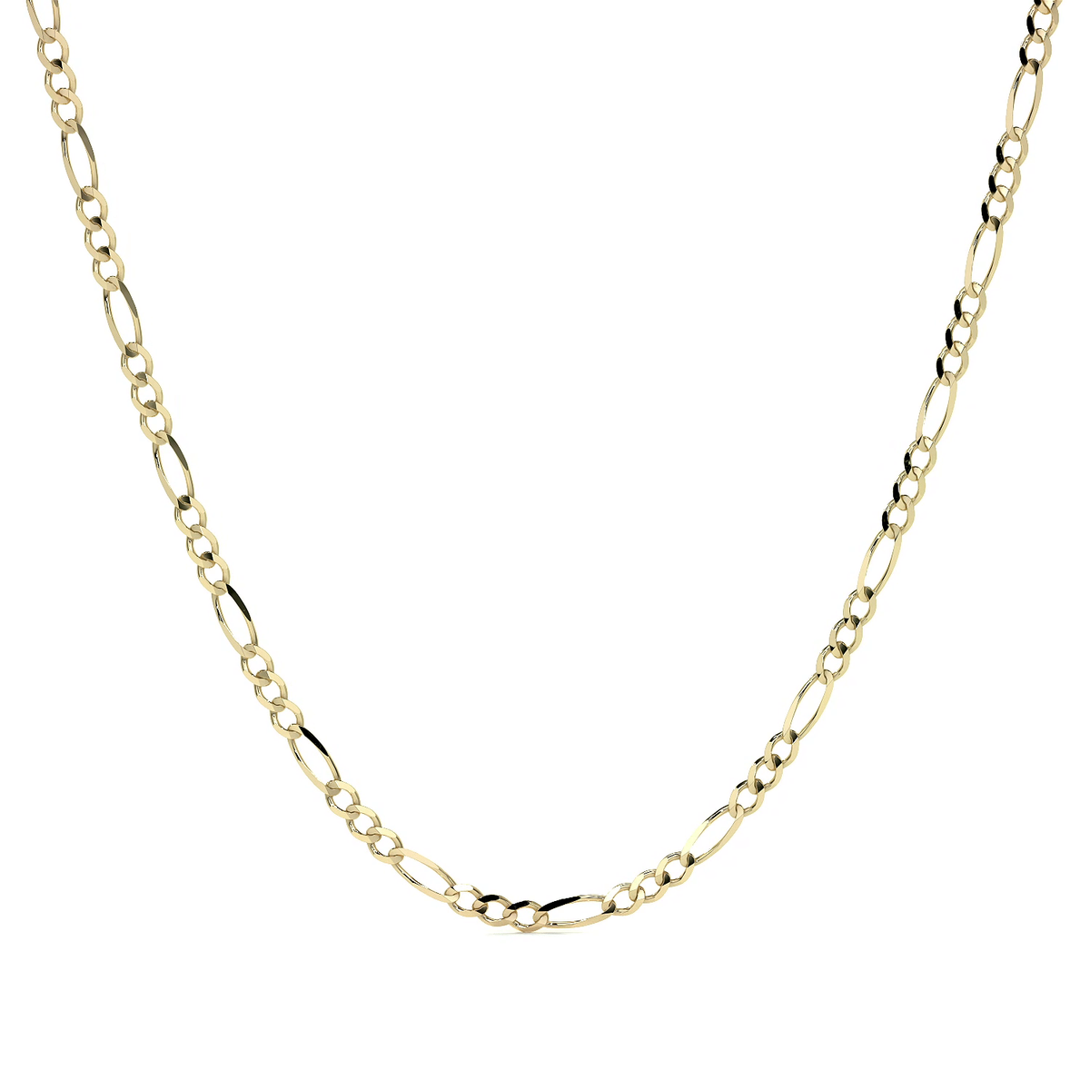 Cadena de Oro 10K 50cm Figaro 3x1, Collar de Oro Italiano 2.6mm con Broche de Argolla