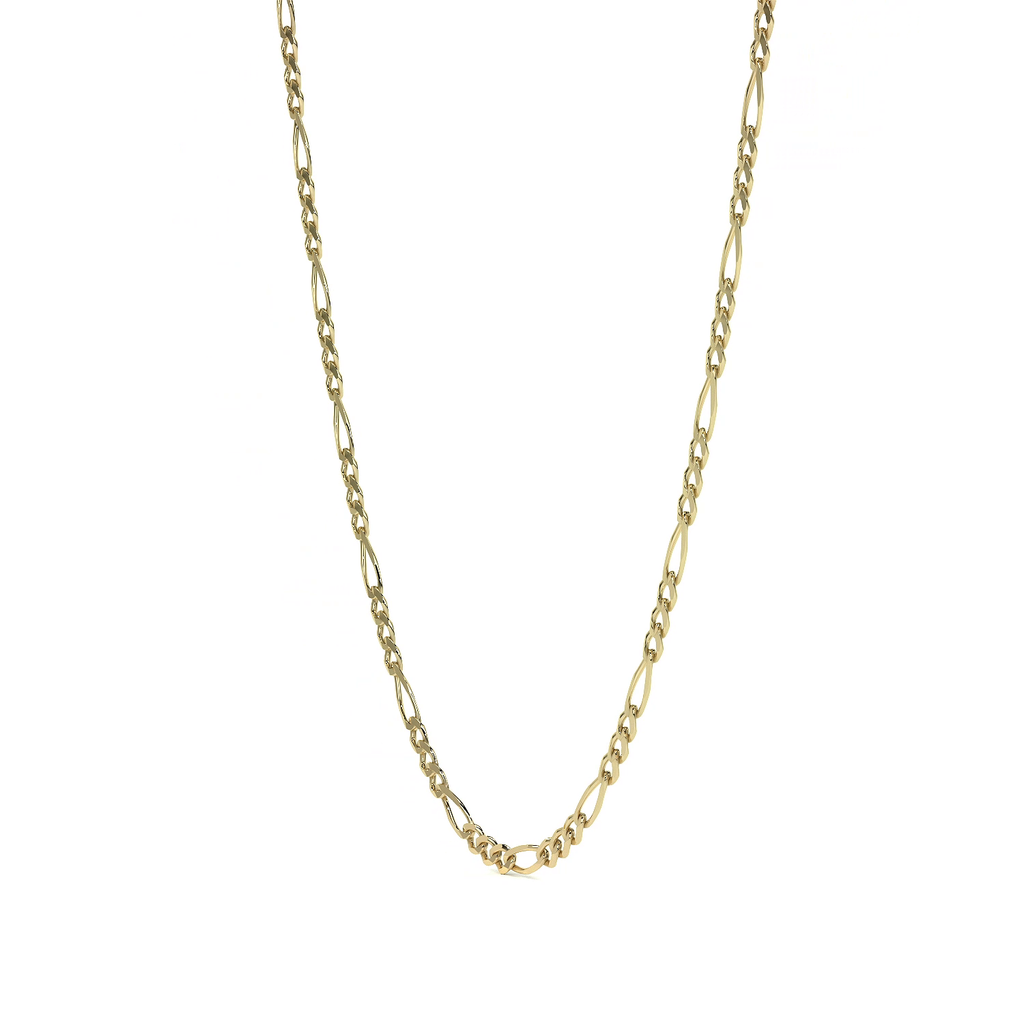Cadena de Oro 10K Figaro 3x1 Hueca Unisex | Collar Italiano 2.0mm con Broche de Argolla | 40-60 cm