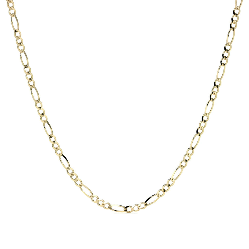 Cadena de Oro 10K 50cm Figaro 3x1, Collar de Oro Italiano 2.6mm con Broche de Argolla