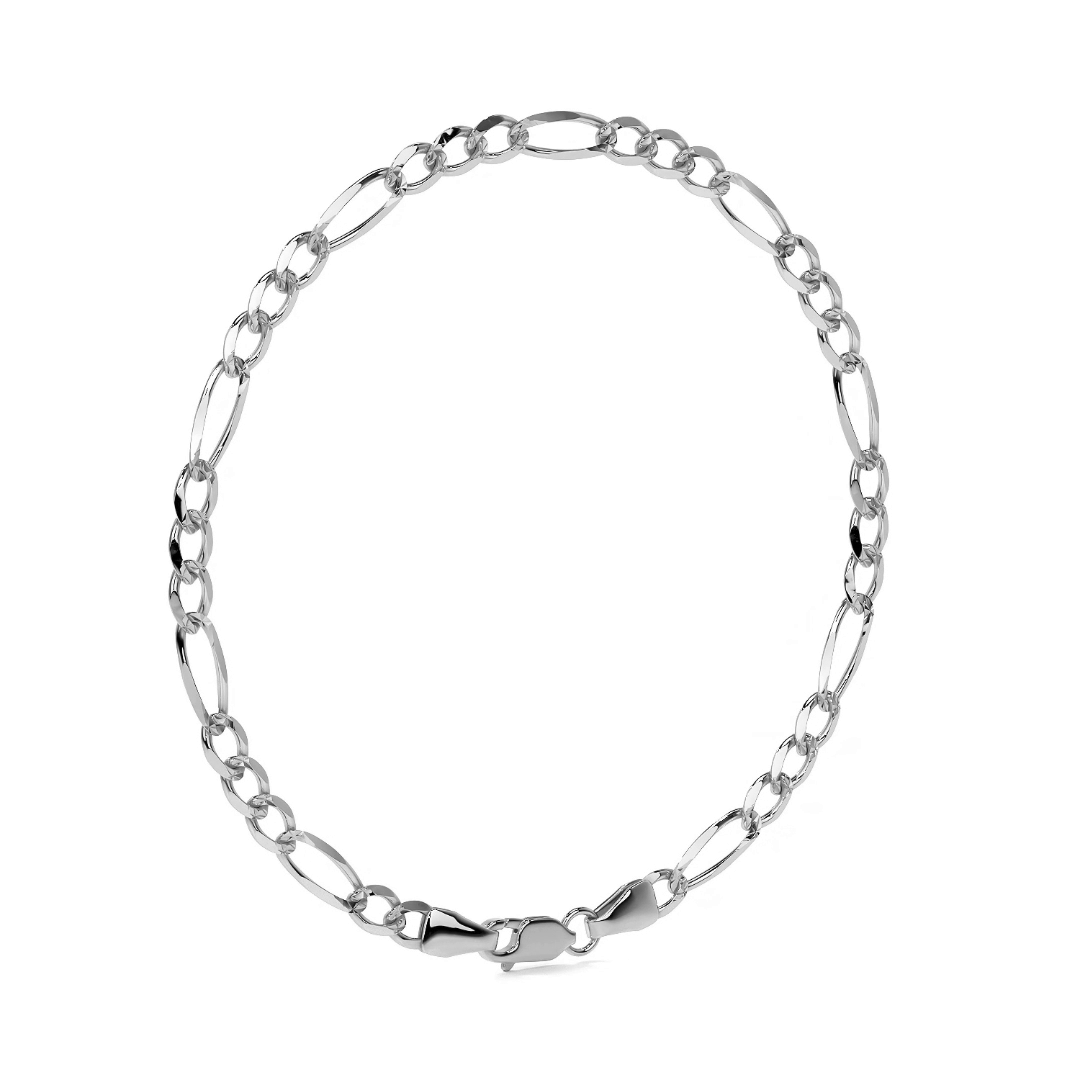 Pulsera de Plata 925 Italiana para Hombre Estilo Fígaro 3x1 | Joyería Masculina Elegante