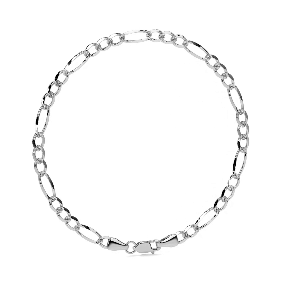 Pulsera de Plata 925 Italiana para Hombre Estilo Fígaro 3x1 | Joyería Masculina Elegante
