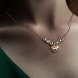Gargantilla Italiana 14k o 10K De Corazón Inflado Y Bolas Tricolor