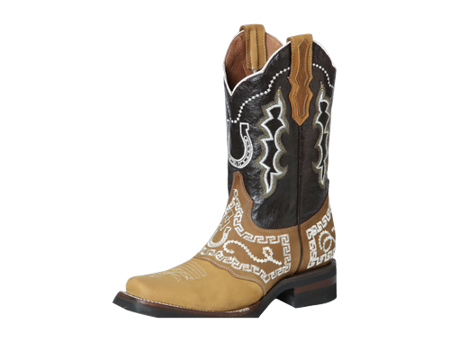 Bota Vaquera de Hombre El General Bordada Rodeo en Piel Nobuck Color Miel 51111